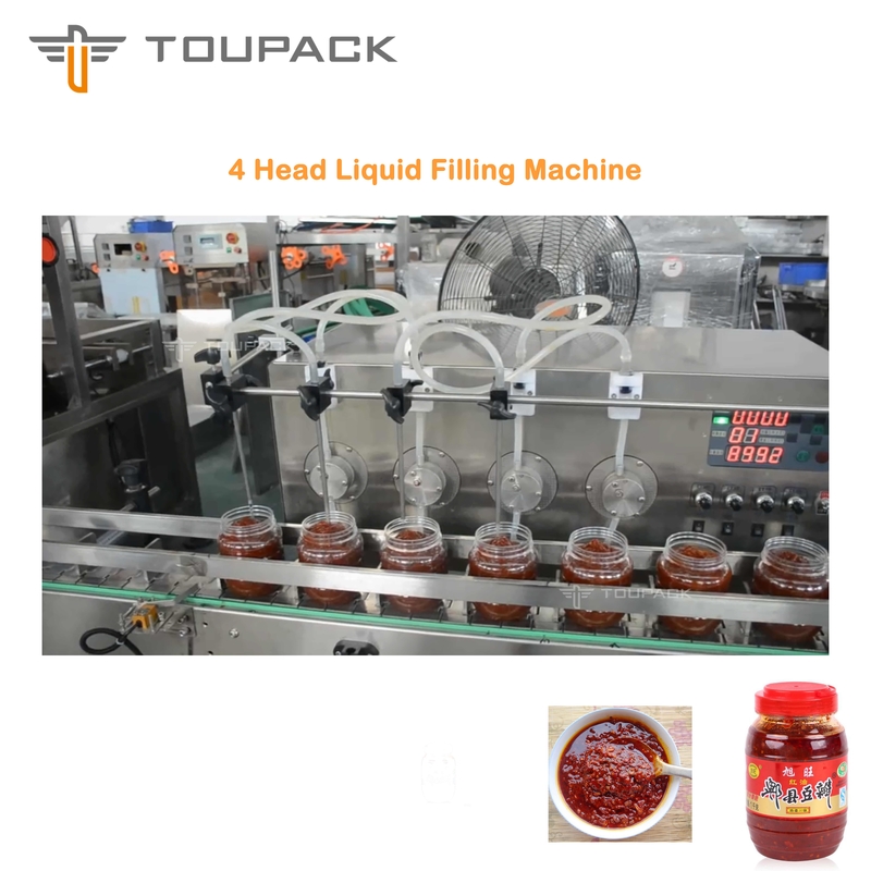 เครื่องบรรจุซอส PLC เครื่องบรรจุซอสถั่วกว้างหนาระบบบรรจุของเหลว 4 หัว
