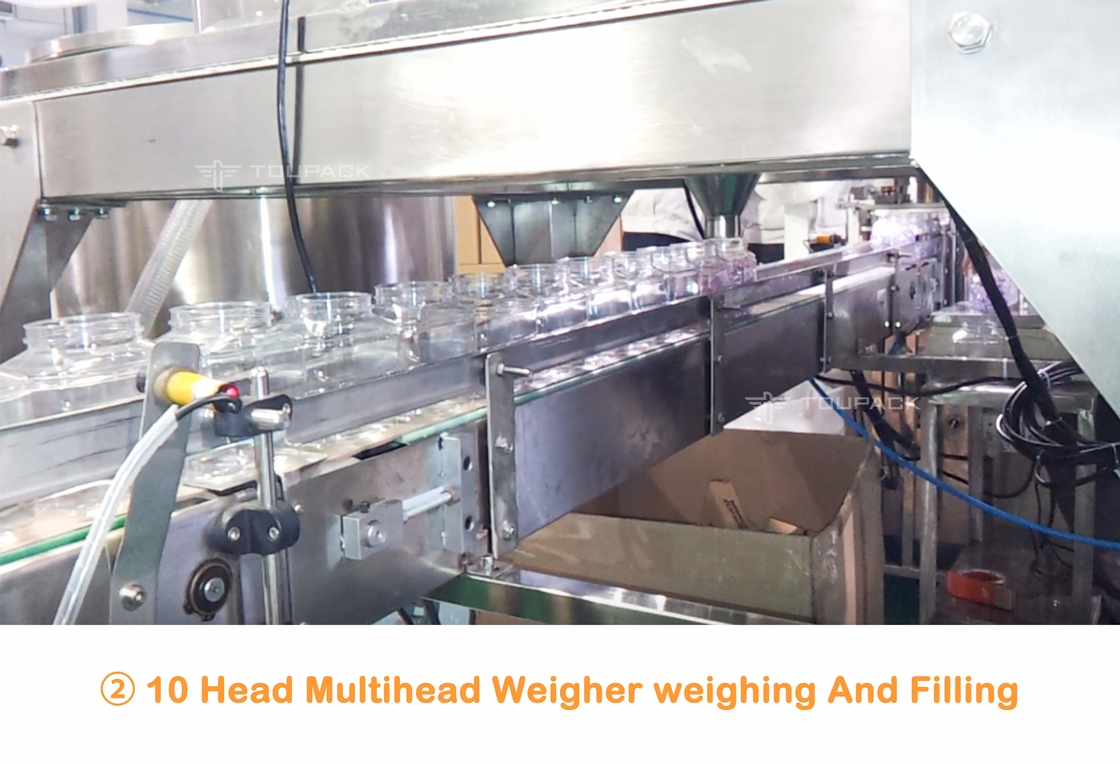 อัตโนมัติ 10 หัว Multihead Weigher ซักขวดลูกปัดสามารถบรรจุขวดและระบบบรรจุ