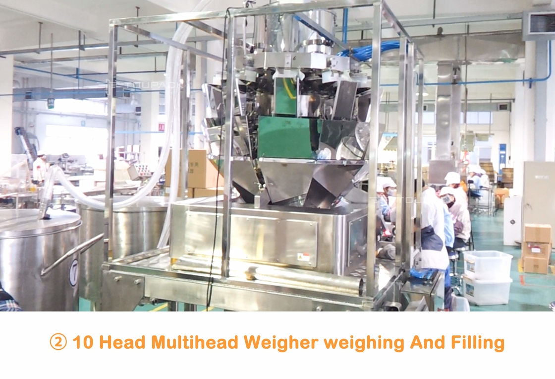 อัตโนมัติ 10 หัว Multihead Weigher ซักขวดลูกปัดสามารถบรรจุขวดและระบบบรรจุ