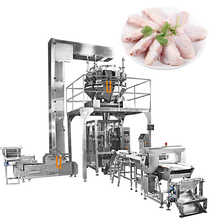 VFFS เครื่องชั่งตั้ง เครื่องเติมอาหารแช่แข็ง เครื่องบรรจุอาหารไก่ปีก ขาไก่คอ