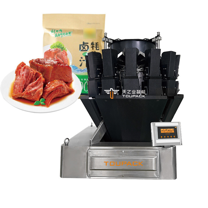 อัตโนมัติเนื้อสัตว์เนื้อหมูเนื้อสัตว์ไก่ หมูสอสส์ เครื่องบรรจุอาหารติดกับ MultiHead Weighing