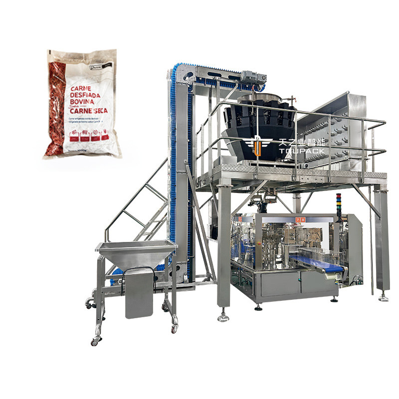 14 Head Multihead Weigher Pet Packing Machine ปลา ลูกสุนัข สุนัขแมว โรงงานชั่งอาหาร 120g 240g 400g 1kg Ziplock Packing Machine