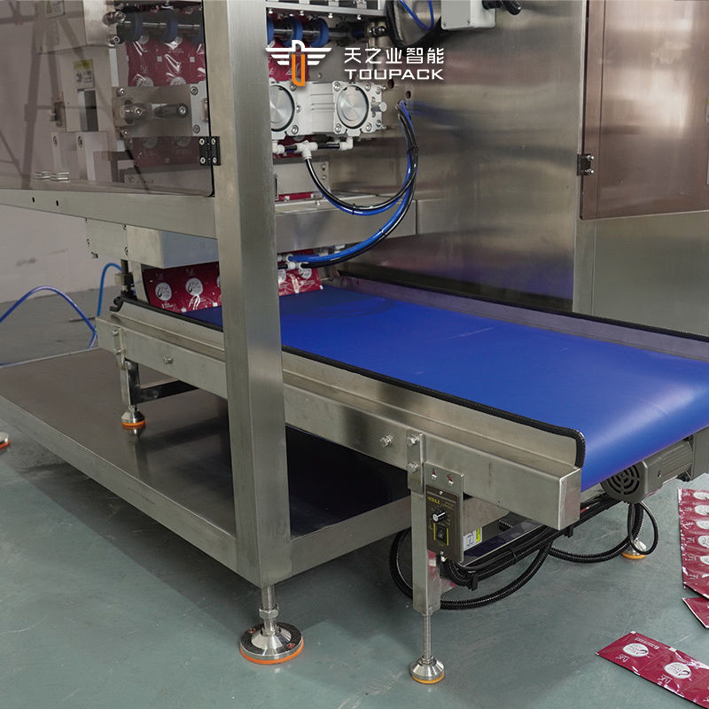 เครื่องบรรจุซองแนวตั้ง 4 ด้าน สำหรับเครื่องดื่มเจลกลูโคสอัตโนมัติ, ของเหลว, รูปทรงไม่สม่ำเสมอ, แบบซอง, เครื่องบรรจุซอสพริก