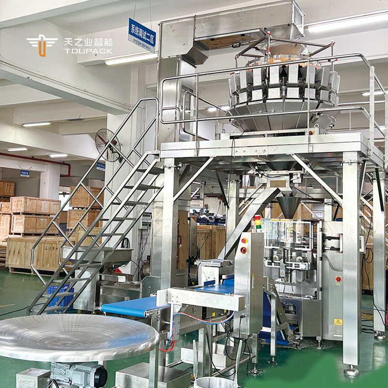 อุตสาหกรรม Multihead Weighers อุปกรณ์บรรจุพ๊อบคอร์น อาหารว่าง น้ําตาล บิสกิต กาแฟ บิสกิต ปิดกระเป๋าพลาสติก