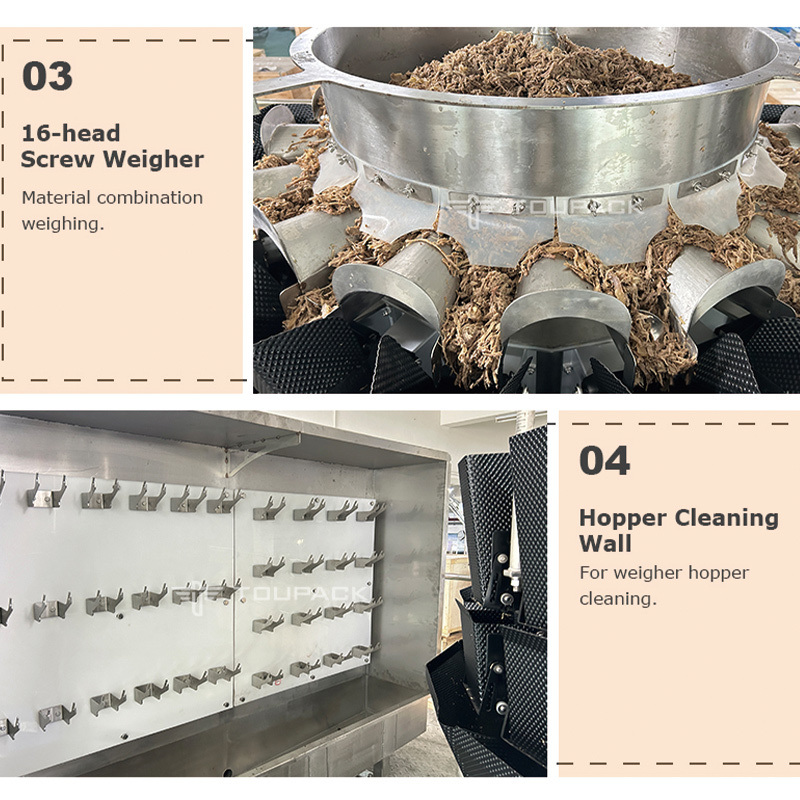 เครื่องบรรจุและแพ็คเกจจิ้งแบบอัตโนมัติสำหรับทำเนื้อไก่และเนื้อวัวอบแห้ง, ถุงซิปสำเร็จรูป, ชั่งน้ำหนัก, บรรจุ, และแพ็คสินค้า, สำหรับอาหารทะเลแช่แข็ง, เครื่องบรรจุถุง Doypack