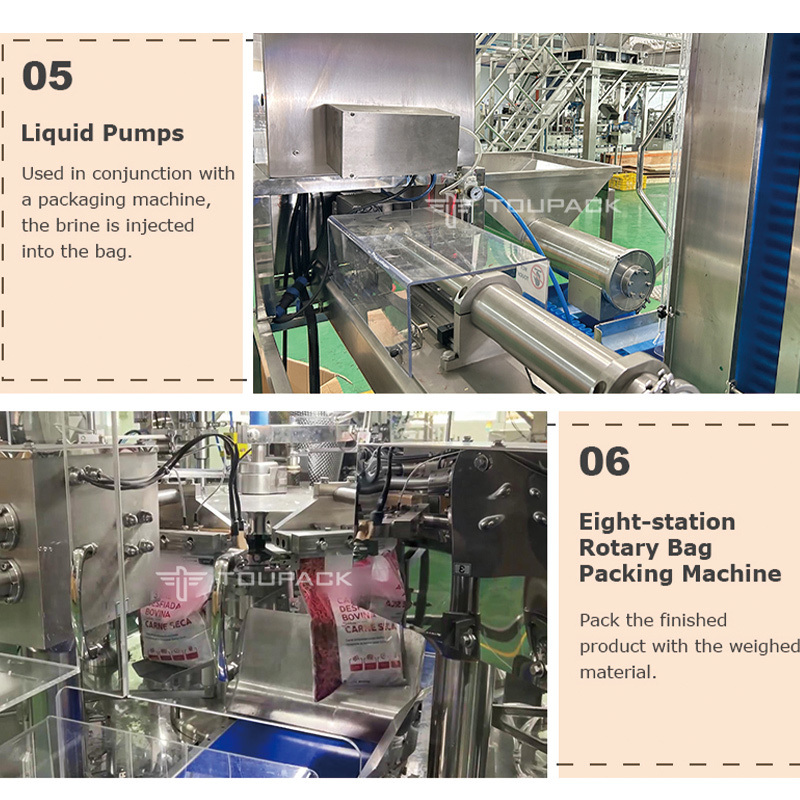 เครื่องบรรจุภัณฑ์ถาดพายเนื้ออาหารสด เครื่องชั่งหลายหัว ปลาหมึก กุ้ง หอยกาบ หอยเป๋าฮื้อ ถุงซิป เครื่องบรรจุอัตโนมัติ