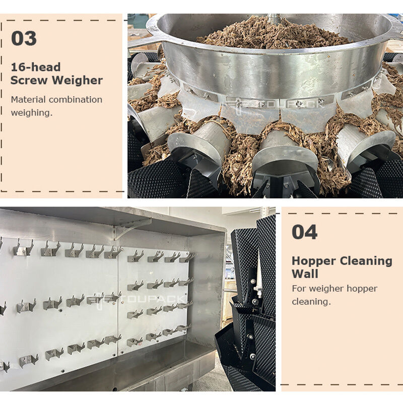 สายการบรรจุถาดอัตโนมัติพร้อมเครื่องป้อนสกรู Multihead Weigher สำหรับเนื้อสัตว์ สลัด และอาหารพร้อมทาน