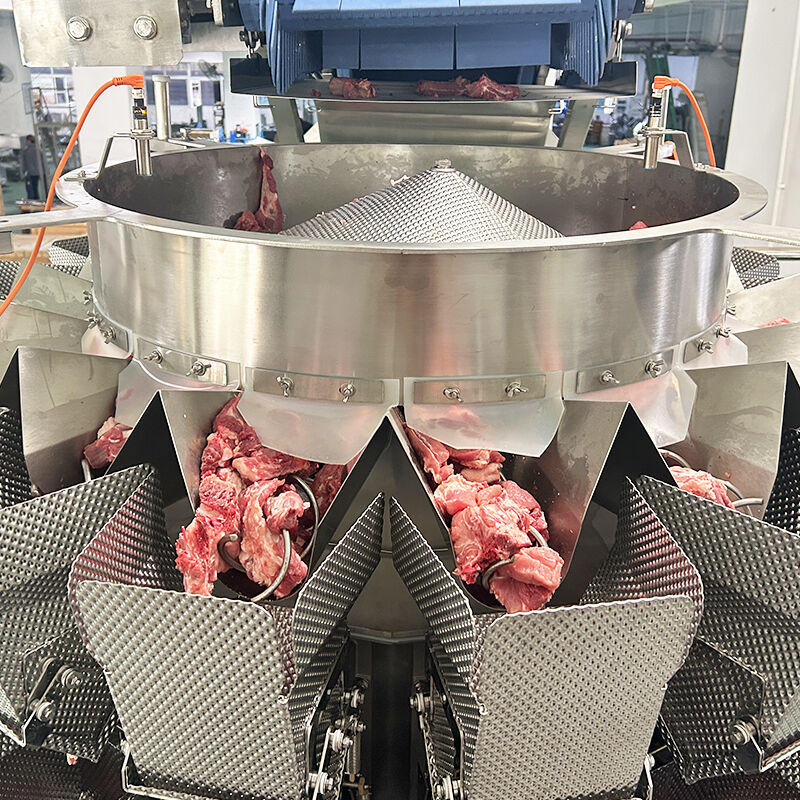 สายการบรรจุถาดอัตโนมัติสำหรับผลิตภัณฑ์แช่แข็งพร้อมเครื่องชั่งน้ำหนักแบบหลายหัวและสกรูลำเลียง