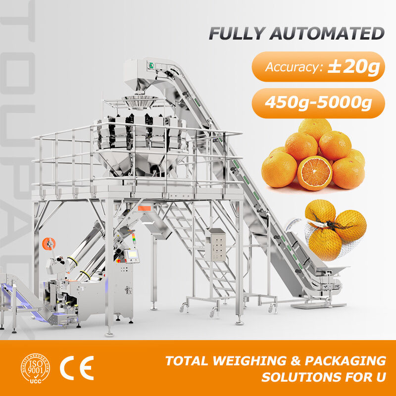 เครื่องบรรจุกระเป๋าสะพาย Mesh อัตโนมัติ ความเร็ว 15-30 กระเป๋า / นาทีและความจุ 0.45 ~ 5 กิโลกรัมสําหรับกระเทียมฝรั่ง