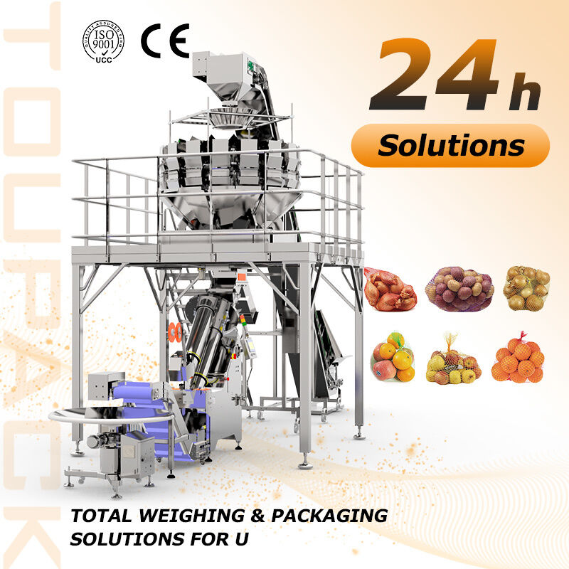 เครื่องบรรจุกระเป๋าสะพาย Mesh อัตโนมัติ ความเร็ว 15-30 กระเป๋า / นาทีและความจุ 0.45 ~ 5 กิโลกรัมสําหรับกระเทียมฝรั่ง