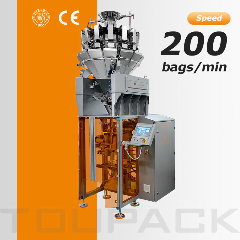 เครื่องบรรจุอาหาร VFFS อัตโนมัติ สําหรับบรรจุอาหาร ด้วยเครื่องชั่งหลายหัว เครื่องชั่ง 20-200 กล่องต่อนาที ระบบชั่งแม่นยําสูง