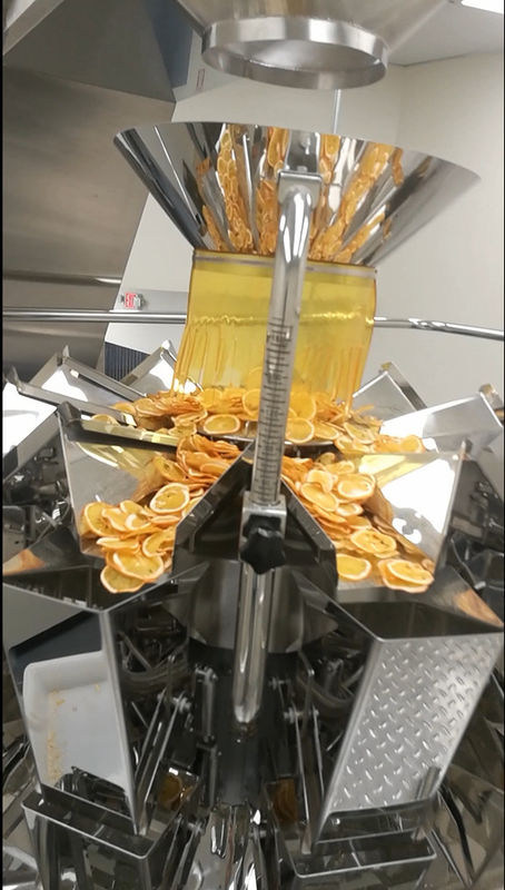 40 ถุง / นาที PLC เครื่องบรรจุโรตารี่ Multihead Weigher สำหรับผลไม้แห้ง Lemond Premade Pouch