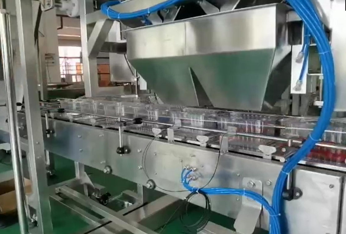 SUS304 Multihead Weigher ระบบชั่งน้ำหนักและบรรจุภัณฑ์อัตโนมัติสำหรับผลไม้แช่แข็งเชอร์รี่ในกล่อง