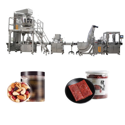 OEM เครื่องบรรจุขวดอัตโนมัติ Pork Jerky Mixed Nut Snacks Mulit Heads Weigher Filling Capping Machines